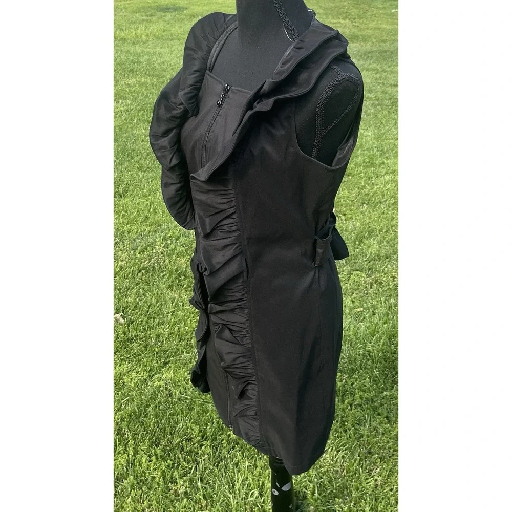 Samuel Dong  Dress Front Zipper Moldable Ruffled‎ Belted Taffeta Black Small - Picture 4 of 15